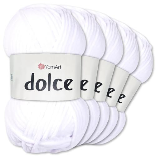 Frida's Wollhaus YarnArt 5 x 100 g Dolce Chenille Wolle Garn Stricken Häkeln Amigurumi 52 Farben (741 | Weiß)