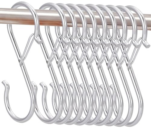 AUSYIWI 10 ganci a forma di s con sistema anticaduta, ganci a s ti aiutano a organizzare la tua casa Organizza la tua cucina e i tuoi armadi (Diametro del palo < 2.5 cm，【argento】)