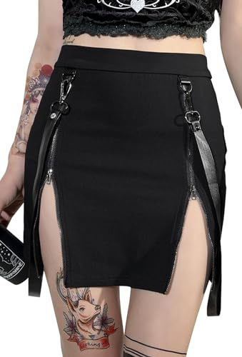 SEAUR Damen Minirock Gothic Punk Plissee Rock Kurz Schwarz Cosplay Party Club Wear High Waist A Linie Spitze Steampunk Skirt - XXL