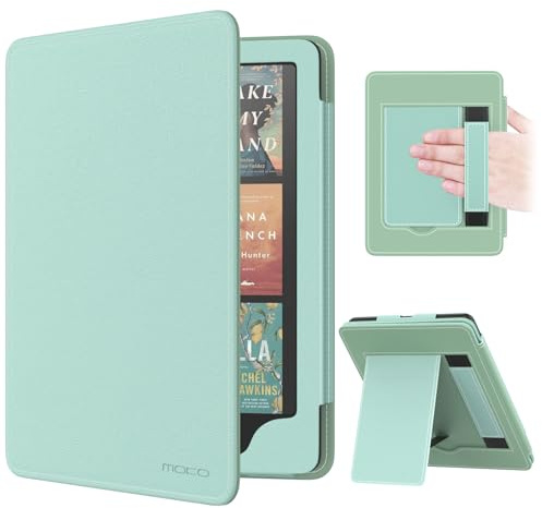 MoKo Custodia Compatibile con 7/6.8 Kindle Paperwhite(12th/11th Generazione 2024/2021), Magnete Riattivazione e Standby, Con Supporto Verticale e Cinturino per Presa a Mano, Verde Agave