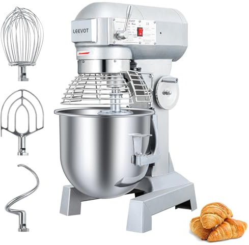 LEEVOT Impastatrice planetaria commerciale da 20L, impastatrice commerciale regolabile a 3 velocità da 1100W, impastatrice elettrica verticale per impieghi gravosi con vasca in acciaio inox per cucin