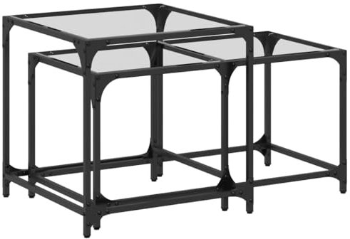 vidaXL Satsbord 2 st med transparent glasskiva stål, sidobord, soffbord, vardagsrumsbord, sido bord, soff bord, vardagsrum bord, träbord, trä bord