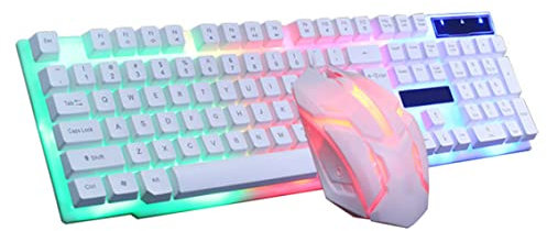 Teclado blanco y mouse Conjunto de iluminación Teclado con cable Keyboard de juego Conjunto de mouse GTX300 Combo Combo Light Up Keyboard para escritorio para computadora portátil, mouse y teclado