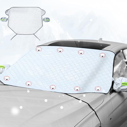 Zaxiva Bache Voiture Dégivreur Pare Brise et Rétroviseurs Latéraux, 5couches Protection Pare Brise Hiver for SUV, Camping-cars, Camionnettes et Camions, Bache Protection Voiture et Sangle D'accrochage