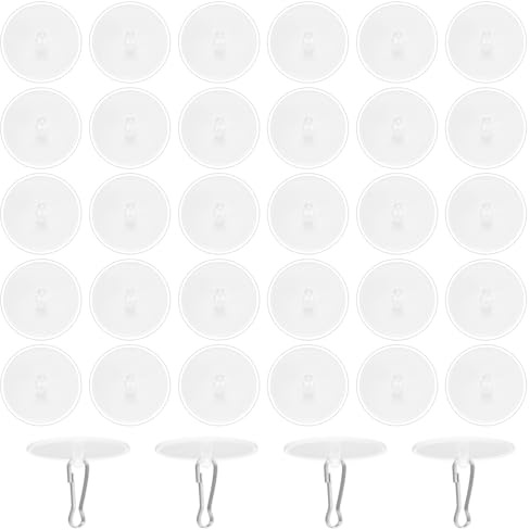 LJAPPLIED Pack of 40 Self-Adhesive Ceiling Hooks, Ceiling Hooks, Adhesive with Flagpole Clips for Bedroom, Wall Hooks, No Drilling, Transparent Adhesive Hooks for Kitchen, Bathroom, Wall, Door,