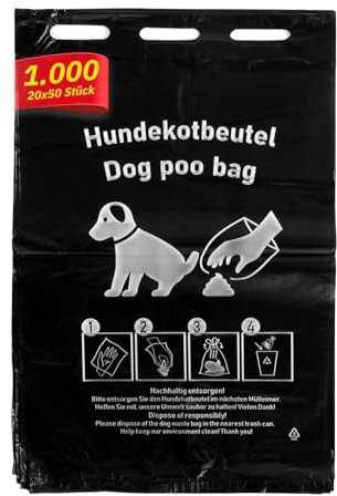 Hypafol Hundekotbeutel 1000 Stück à 20 x 50 St. I 20x 31 cm I Hundetüten aus robustem HDPE I Hygienisch, extra stark & reißfest I Mit Einhängeösen für Spender I Umweltfreundlich & nachhaltig