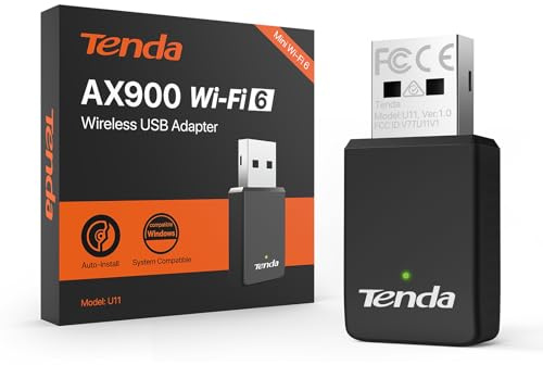 Tenda WiFi Adapter for Desktop PC, AX900 USB WiFi Adapter with Dual Band 600Mbps 5GHz/ 286Mbps 2.4GHz, Built-in Driver for Windows 11/10/7, USB WiFi Dongle(U11) (U11|WiFi 6|AX900)
