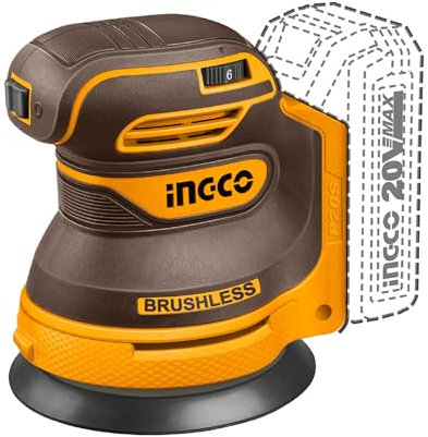INGCO Ponceuse Excentrique Sans Fil 20V (Produit Seul), Moteur Sans Balais, Ø125mm, 6 Vitesses Variables 13000 tr/min, Ponceuse Orbitale CROSLI2002