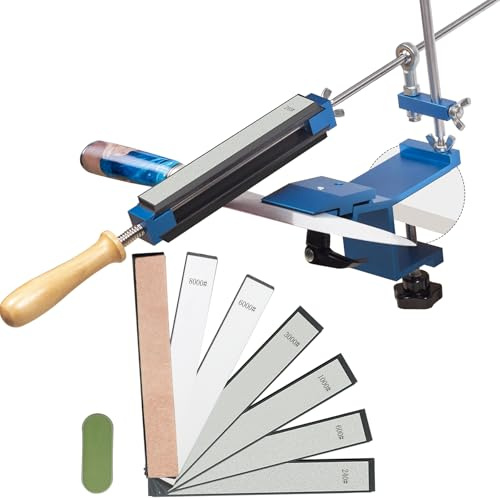 CWOVRS Afilador de cuchillo, afilador profesional con diseño de abrazadera rápida, sistema de afilado de cuchillo de ángulo fijo con sistema de sellado abrasivo para pulido, 6 piedras