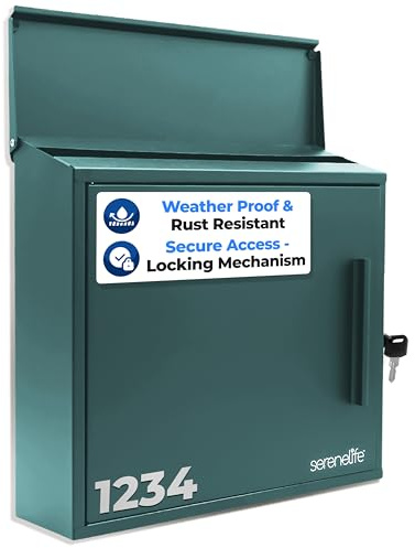 SereneLife Outdoor Wall Mailbox | 0.46 Cubic FT Locking Mailbox | Easy Installation, Secure Lock Mechanism | Ideal for Residential or Commercial Use | Wall Mountable 13.77 x 4.52 x 12.99 | Green