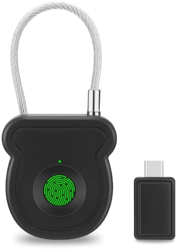 Fingerprint Padlock, Keyless Smart Padlock, 0.5s Unlock with 20 Fingerprints, USB-Key, Emergency Unlock Code, Low Power Warning, Anti-Theft for Suitcase, Drawer, Wardrobe