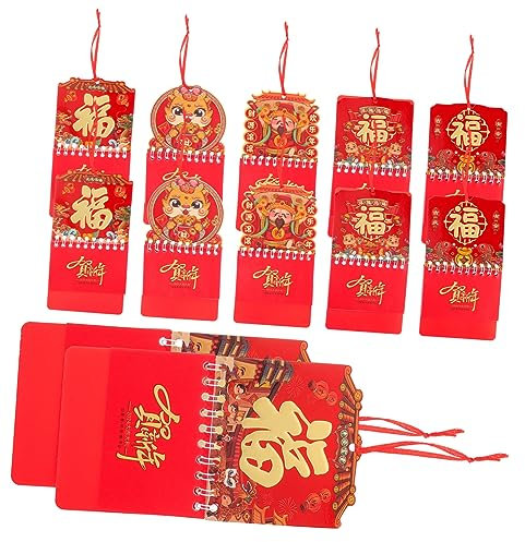 JEWEDECO Calendrier Mural De Style Chinois Moyen Format 12 Pièces 2024 Calendrier Suspendu Traditionnel Chinois Décoration Murale Bureau Et Maison