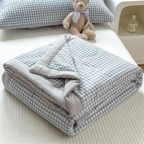 Highdi Bed Throws Quilted Bedspreads,Lightweight Patchwork Quilt Comforter Single Double Super King Size,Cotton Throw Summer Quilt,Quilted Blanket for All Seasons (Blue,200x230cm)