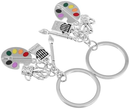 FOMIYES Paintbrush and Palette Charm Keychain Set for Artists Art Students Painters Key Holder Creative Art Key Ring