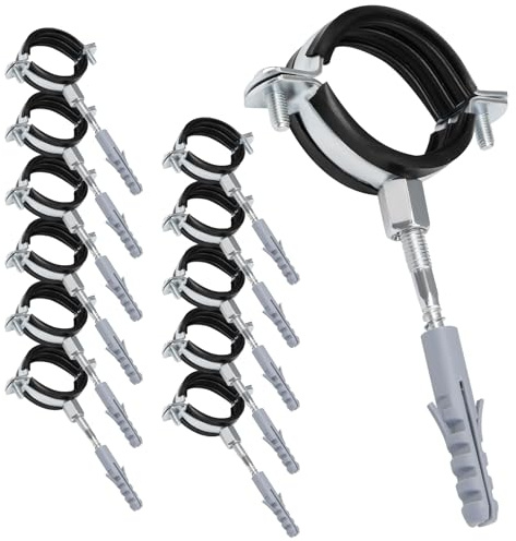 BEASAFY 12 Pièces 50 mm Collier de Serrage, dont Colliers de Serrage à Vis, Chevilles, Boulons de Suspension, Support de Tuyau avec Insert en Caoutchouc, Colliers de Serrage pour Tuyaux