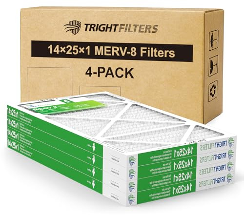 TRIGHTFILTERS 14x25x1 Air Filter 4 Pack, Durable MERV 8 Pleated Home HVAC AC Furnace Filters, Lightweight Compact Air Conditioner Filter Replacement
