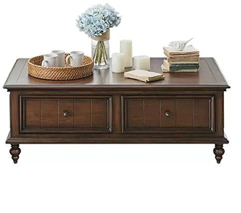 Mesa de centro y mesa auxiliar para sala de estar Mesa de centro de madera clásica con cajón, mesa de centro rústica rectangular de 49.6 en nogal negro, mesa de centro de cóctel retro for sala de est