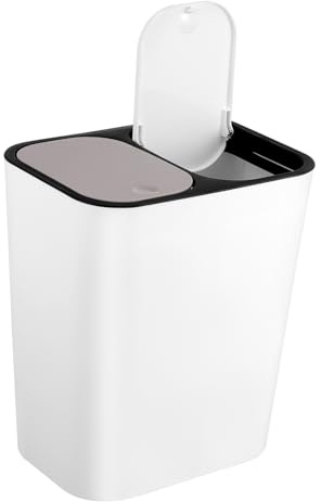Hemobllo Cubo de Basura Cocina Doble de 15 L, Plástico Beige Tapa | Separación de Sólidos y Líquidos, Fácil de Aclarar, para Rincón, Estilo Moderno