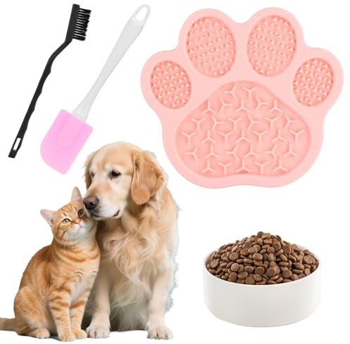 Läckagematta hund med sugkopp, silikon slickmatta hund passar med 1 silikonspatel och 1 borste för att lindra hundångest, för husdjursbad, vård, utbildning, långsam matare med superstark sugkraft