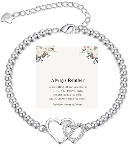 RANKEEF Gifts For Mum And Daughter Silver Bracelet For Women | With Zircon Sterling Silver Beaded Bracelet Gift Thoughtful Card For Mom And Daughter/Always Remmber for Every Wear