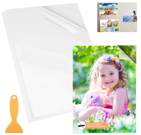 HENGBIRD Pellicola Laminazione a Freddo A4 Confezione da 25 Pellicole Plastificazione Autocollanti Trasparenti con Spatola, Pellicola PVC Impermeabile Protezione Foto e Documenti per Ufficio e Scuola