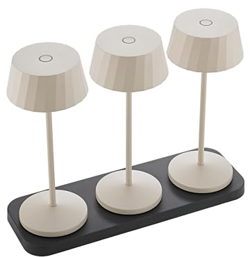 SIGOR Facetta 3er-Set dünenbeige inkl. Ladestation - LED Akku-Tischlampe dimmbar & kabellos mit FlexMood (2200K/2700K), bis 12h Leuchtdauer, USB-C Ladefunktion, IP44 Outdoor & Indoor