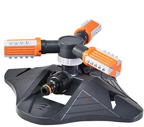 3 Arm Garten rotierender Sprinkler, 360 ° Automatisch rotierendes Graswassersprühsystem Rasenbewässerung Wasser Sprinkler für Gartengarten Orange