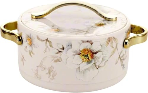 Housetronics Insulated Casserole Hotpot with Stainless Steel Inner – Thermal Serving Bowl Keeps Food Hot for Hours, BPA Free, Floral Design, Round Kitchen Food Container (5L)