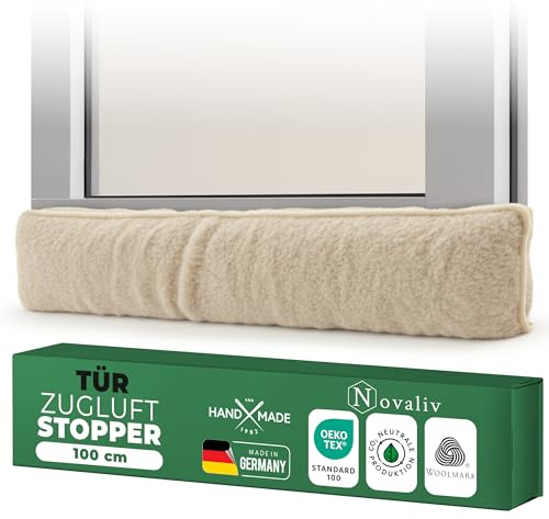 Zugluftstopper für Türen 100cm Natur Schurwolle – stoppt Zugluft & Kälte, dämpft Lärm/Staub/Licht, rutscharm, ohne Bohren; für Wohnungstür/Haustür, Türspalt abdichten, Einzelstück