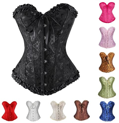 Modaworld Corset Bustier Femme Sexy Push-Up Top Lacets Gothique Dentelle Floral Vintage Gothique Dentelle Ventre Plat Corset Top Grande Taille