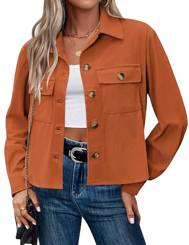Hotouch Camicia di Velluto a Coste Donna - Camicetta Scollo a V Casual Manica Lunga Con Bottoni - Colore Puro Elegante S-XXL - Primavera Estate Autunno