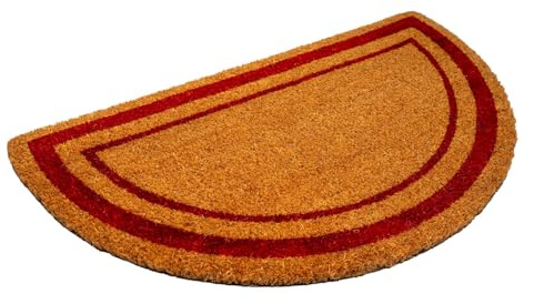 Amicasa Cosmoline - Zerbino COCCOMIO MEZZALUNA Rosso 40x70 cm – Cocco naturale da esterno con bordatura rossa e fondo PVC antiscivolo – Forma mezzaluna per ingresso casa
