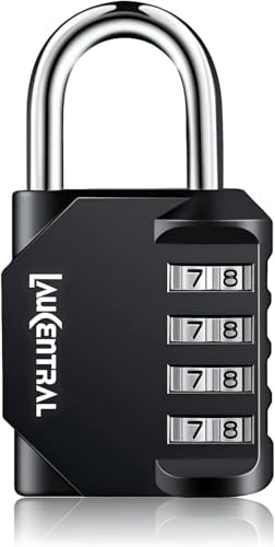 LauCentral 4 Digit Combination Padlock - Weatherproof Outdoor Lock for Gym Locker & School Locker, Heavy Duty Resettable Code Lock for Garage, Shed, Fence & Toolbox（Black, 1 Pack）
