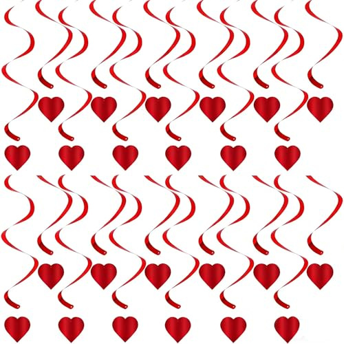 Valentines Decorations, 24PCS Love Heart Hanging Swirls -Heart Garland Swirl Ornaments for Valentine's Day, Anniversary, Wedding, Galentines Decorations, Bridal Shower, Birthday Party Decor