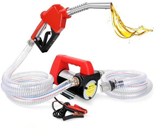 Fuel Transfer Pump Diesel Pump 45L/MIN Electric Pump Kit 12V 260W DC Powered, Portable Oil Transfer Pump with Self-Sealing Nozzle & Hoses for Diesel Kerosene Transfer