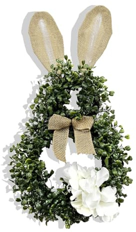 Oster-Kranz,Osterhase Rebenkranz Dekokranz Osterdekorationen Osterkranz Tischkranz Als TüRkranz Nutzbar,Hasenkranz-Dekorationen,Kreative Girlande,Stylische Osterdekoration (50cm,Weiß)