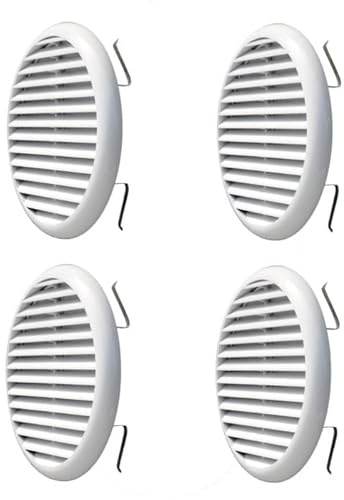 Set 4 pezzi - Griglia Aerazione Tonda Ø80 mm PP Bianco Molle Fissaggio Rapido Ventilazione Estrattore Aria Bagno Cucina