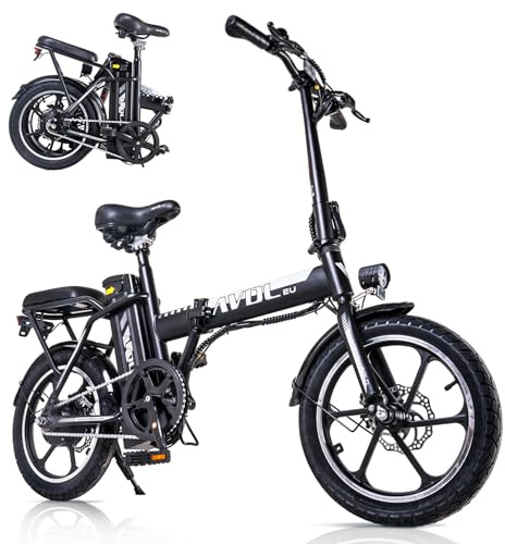 AVDLEU Bici Elettrica Pieghevole 16 per Adulti, Batteria Rimovibile 36V 12.8Ah, Bici Elettrica Uomo Donna per Città e Pendolari, Fino a 25 km/h, Freni a Disco, Display LCD, E Bike Urbana Nera​