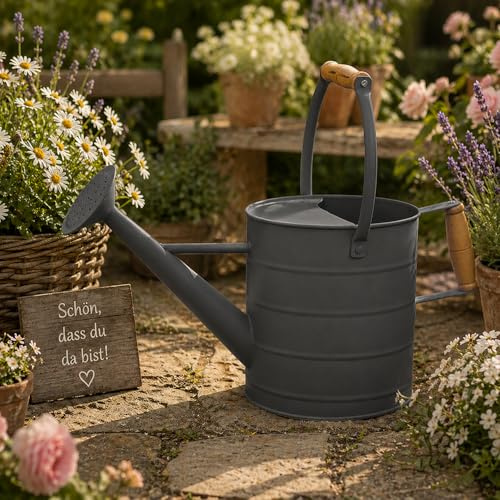 Annaffiatoio decorativo, in metallo, per innaffiare il giardino, vintage, antracite, 3,5 litri