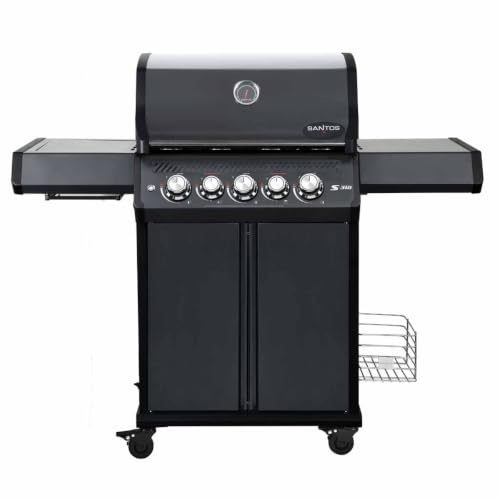 SANTOS Gasgrill S-318 Pro All Black - Premium Gasgrill 3 Brenner - 800°C Infrarot Seitenbrenner & Heckbrenner - Langlebiger BBQ Gas Grill mit optimaler Isolierung - Edelstahl Grillrost & Warmhalterost