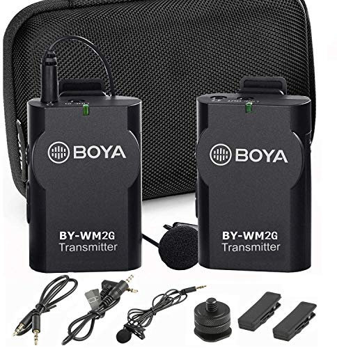 Boya Wireless Microphone Lavalier for Smartphone Camera GoPro, By-WM2G Mic pour iPhone 11 10 x 8 8 Plus 7 6, Canon 6D 600D Nikon D800 D3300 Sony A7 A9 DSLR GoPro Hero4 Hero3 + Action Cameras Action