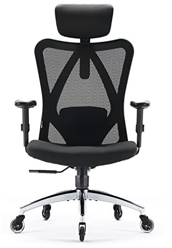 SIHOO Bürostuhl Ergonomischer [TESTSIEGER] Schreibtischstuhl, Drehstuhl hat Verstellbarer Lordosenstütze, Kopfstütze und Armlehne, Höhenverstellung und Wippfunktion, bis 150kg/330LB Belastbar