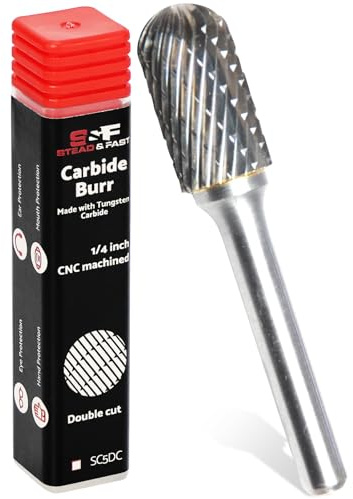 S&F STEAD & FAST Carbide Burr with ¼” Shank ½” Cutter Dia 1” Length, Professional Grade Tungsten Carbide File, Die Grinder Bit for Electric or Air Die Grinder, Ball Nose, Grinding Burr bit for Metals