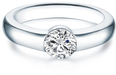 Trilani Damen Ring 925/- Sterling Silber | rhodiniert, Bandring, verziert mit Kristallen, weiß, Brillantschliff