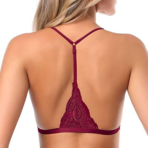 SHEKINI Reggiseno Donna con Chiusura Frontale Bra Senza Ferretto in Pizzo Sexy Halter Triangolo Bralette con Imbottito
