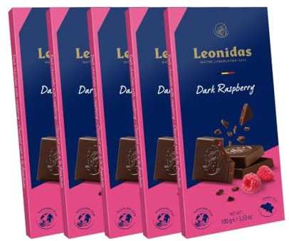 Leonidas Dark Raspberry Belgian Chocolate Bars – 6 x 100g Pack – Fresh Dark Chocolate with Raspberry – 100% Cocoa Butter – No Palm Oil – Premium Belgian Artisan Chocolate
