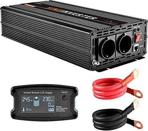 EnRise 2500W Spitzenwert 5000W Reiner Sinus Spannungswandler Wechselrichter DC 24V auf AC 230V Mit LCD-Fernbedienung