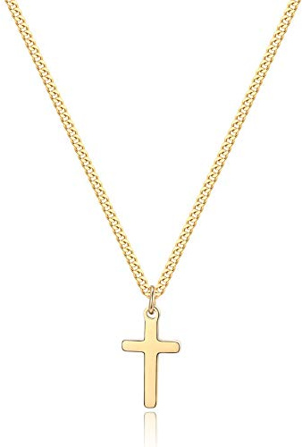 Joxevyia Cross Necklace for Women 14K Gold Filled Stainless Steel Small Cross Pendant with Cuban Chain Necklace Simple Faith Jewelry Christmas Gift for Men Boy Girls 16