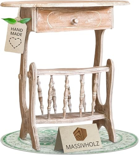 livasia Balinesischer Nachttisch – 55x35x60cm – Vintage Kommode mit Schublade, Wohnzimmer Kommode im Landhausstil aus Teakholz, Handgefertigt und Nachhaltig aus Java, Shabby Look