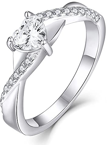 YL Anillo de Compromiso Corazón Plata de Ley 925 con Abril Piedras de Nacimiento de Circonita Blanco Solitario Infinito Anillo de Boda para Mujer Novia(Tamaño 12)